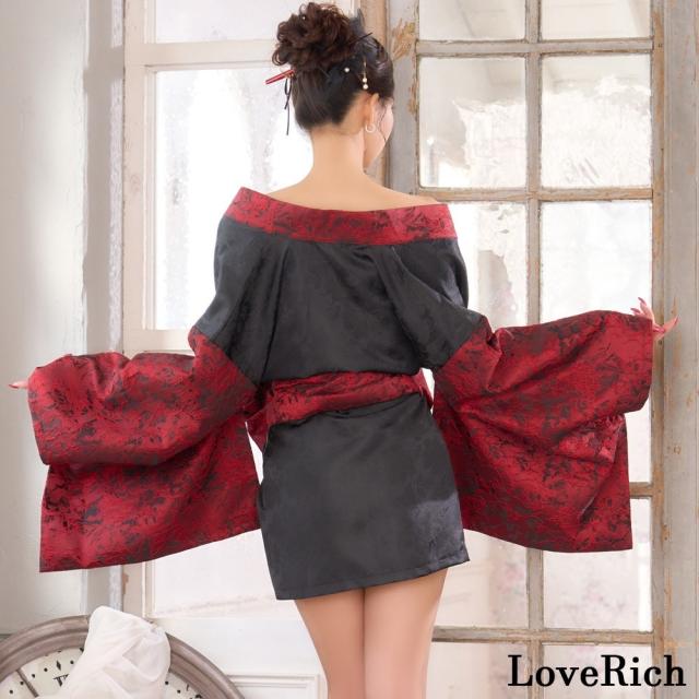LoveRich ラブリッチ 【高級ライン】【2点セット】バイカラー 花柄 和柄 オフショル ミニ 豪華 帯 リボン 花魁 着物 ドレス コスプレ イベント ハロウィン[1542]_11