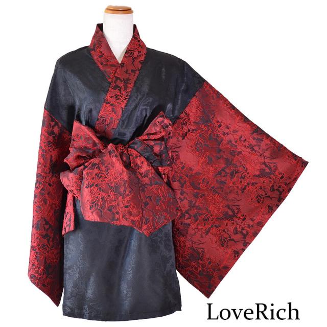 LoveRich ラブリッチ 【高級ライン】【2点セット】バイカラー 花柄 和柄 オフショル ミニ 豪華 帯 リボン 花魁 着物 ドレス コスプレ イベント ハロウィン[1542]_12