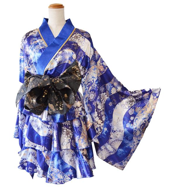 LoveRich ラブリッチ 【2カラー/3点セット】花柄 セットアップ サテン生地 フリル ミニ 豪華 帯 花魁 着物 ドレス コスプレ ハロウィン キャバドレス [1569]_12