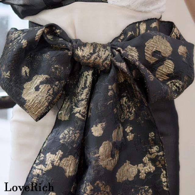 LoveRich ラブリッチ 【高級ライン】【2点セット】ワンショル モノトーン シフォン レース アシンメトリー スリット 帯 花魁 着物 ドレス キャバドレス [1574]_10