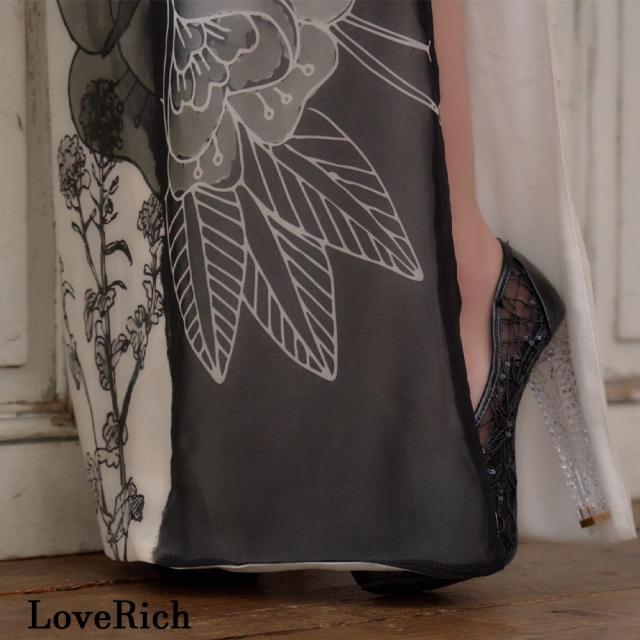 LoveRich ラブリッチ 【高級ライン】【2点セット】ワンショル モノトーン シフォン レース アシンメトリー スリット 帯 花魁 着物 ドレス キャバドレス [1574]_11