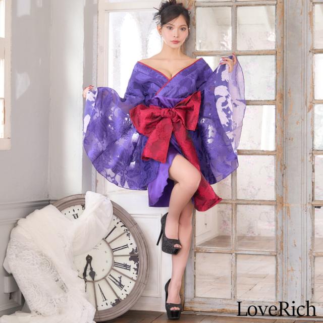 LoveRich ラブリッチ 【2カラー/2点セット】アニマル花柄 ミニ オフショル 豪華 花魁 着物 ドレス コスプレ イベント ハロウィン [1505]_4
