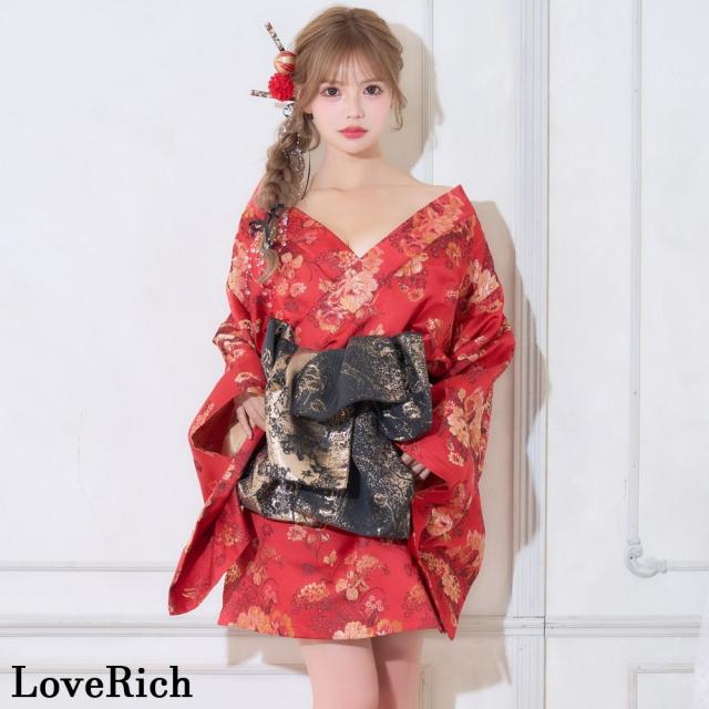 LoveRich ラブリッチ 【高級ライン】【3カラー/2点セット】艶花 花柄 帯 花魁 着物 ドレス コスプレ ハロウィン キャバドレス [1513]_1