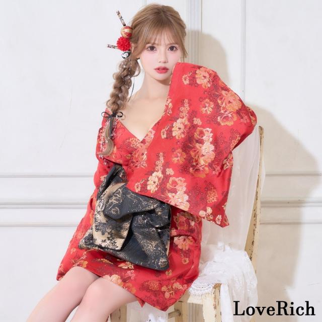 LoveRich ラブリッチ 【高級ライン】【3カラー/2点セット】艶花 花柄 帯 花魁 着物 ドレス コスプレ ハロウィン キャバドレス [1513]_3