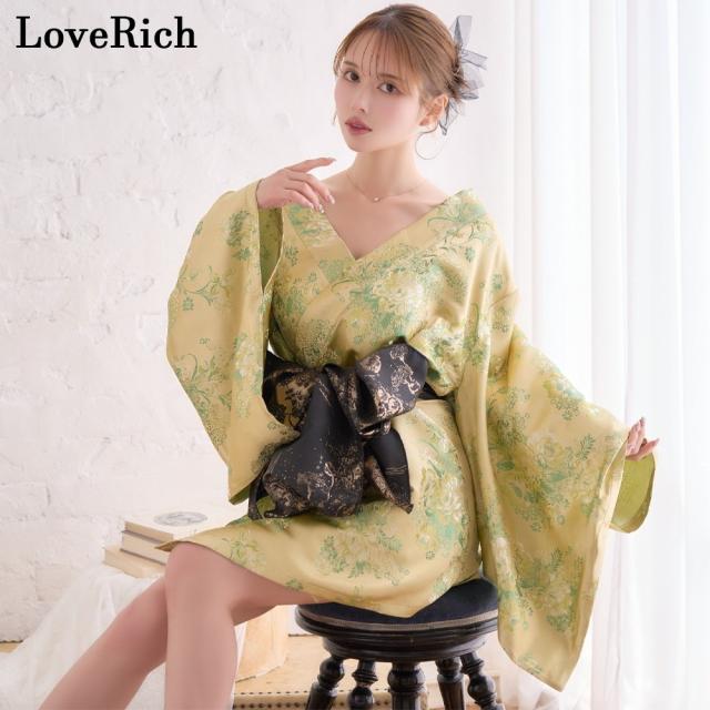 LoveRich ラブリッチ 【高級ライン】【3カラー/2点セット】艶花 花柄 帯 花魁 着物 ドレス コスプレ ハロウィン キャバドレス [1513]_4