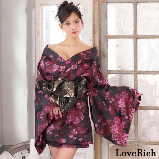 LoveRich ラブリッチ 【高級ライン】【3カラー/2点セット】艶花 花柄 帯 花魁 着物 ドレス コスプレ ハロウィン キャバドレス [1513]_8