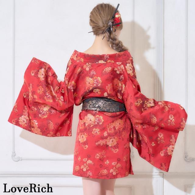LoveRich ラブリッチ 【高級ライン】【3カラー/2点セット】艶花 花柄 帯 花魁 着物 ドレス コスプレ ハロウィン キャバドレス [1513]_16