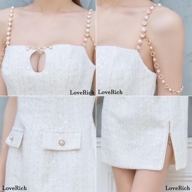 LoveRich ラブリッチ 【SMLサイズ/4カラー】パール チェーン スパンコール タイト スリット 美胸 美脚 タイト ミニドレス キャバドレス [1517]_15