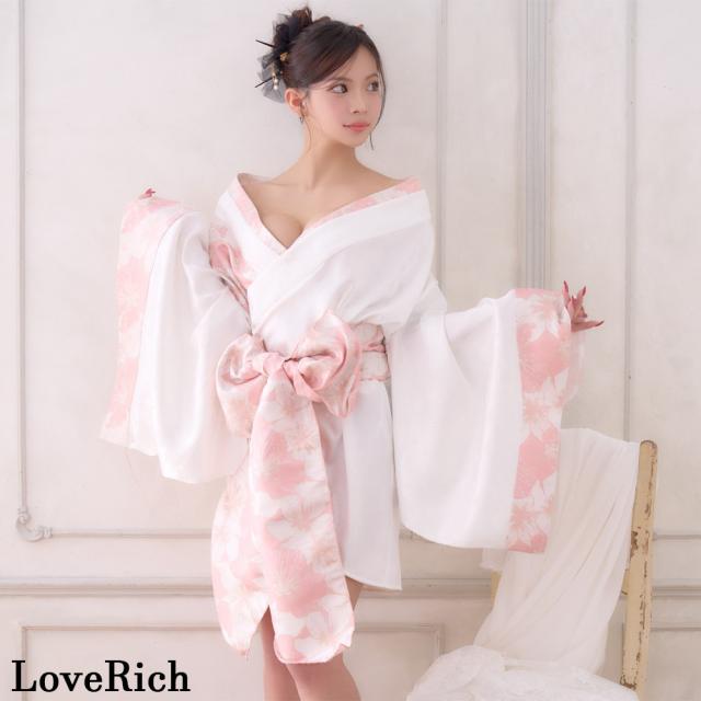 LoveRich ラブリッチ 【高級ライン】【2点セット】淡彩 花柄 帯 花魁 着物 ドレス コスプレ ハロウィン キャバドレス [1523]_8