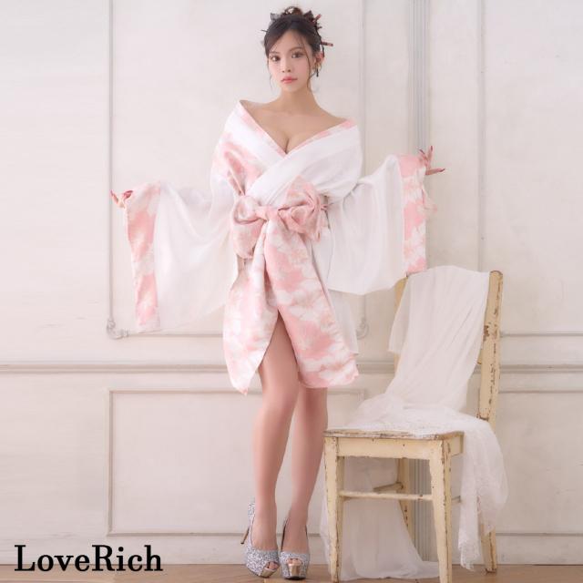 LoveRich ラブリッチ 【高級ライン】【2点セット】淡彩 花柄 帯 花魁 着物 ドレス コスプレ ハロウィン キャバドレス [1523]_10