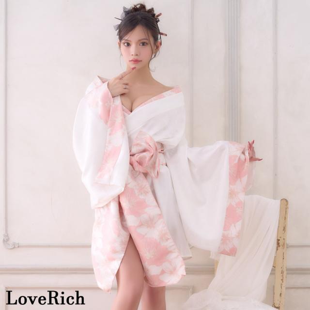 LoveRich ラブリッチ 【高級ライン】【2点セット】淡彩 花柄 帯 花魁 着物 ドレス コスプレ ハロウィン キャバドレス [1523]_11