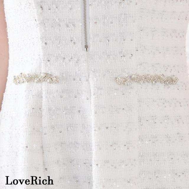 LoveRich ラブリッチ 【SMLサイズ/2カラー】ジュエルツイード 袖あり フロントジップ カットアウト フレアスカート 美胸 美脚 ミニドレス キャバドレス [1534]_14