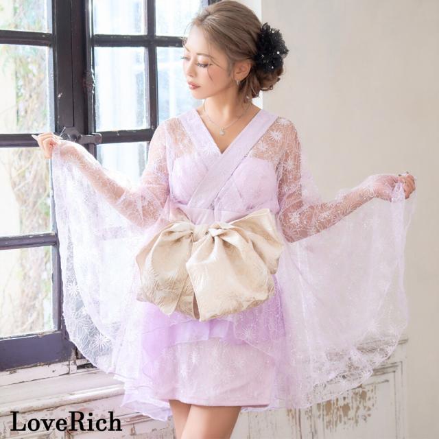 LoveRich ラブリッチ 【高級ライン】【3カラー/2点セット】煌めきを纏う スパンコール レース ミニ 豪華 帯 花魁 着物 ドレス コスプレ キャバドレス [1547]_1