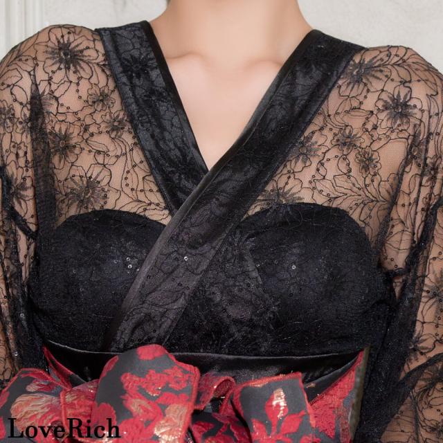 LoveRich ラブリッチ 【高級ライン】【3カラー/2点セット】煌めきを纏う スパンコール レース ミニ 豪華 帯 花魁 着物 ドレス コスプレ キャバドレス [1547]_10