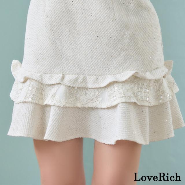 LoveRich ラブリッチ 【SMLサイズ】ビジュー チェーン付き フロントジップ セットアップ フリル ミニドレス キャバドレス [1548]_9