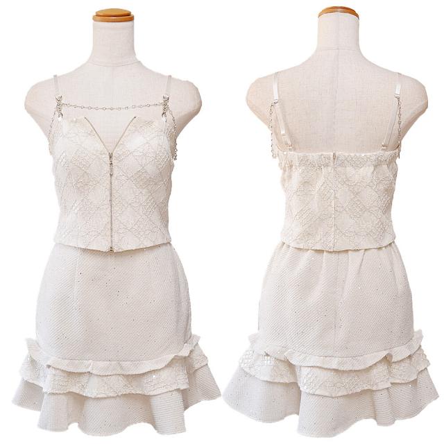 LoveRich ラブリッチ 【SMLサイズ】ビジュー チェーン付き フロントジップ セットアップ フリル ミニドレス キャバドレス [1548]_12