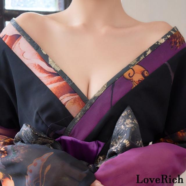 LoveRich ラブリッチ 【高級ライン】【2カラー/2点セット】オリエンタルフラワー シフォン 花柄 スリット 豪華 帯 花魁 着物ドレス キャバドレス [1560]_10