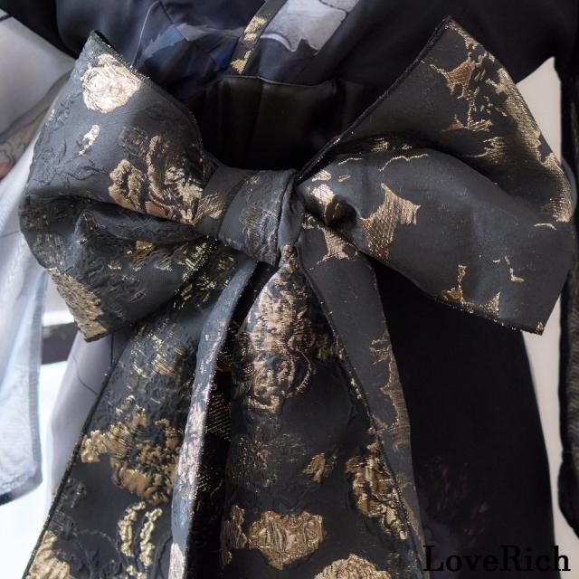 LoveRich ラブリッチ 【高級ライン】【2カラー/2点セット】オリエンタルフラワー シフォン 花柄 スリット 豪華 帯 花魁 着物ドレス キャバドレス [1560]_12