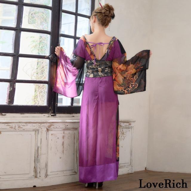 LoveRich ラブリッチ 【高級ライン】【2カラー/2点セット】オリエンタルフラワー シフォン 花柄 スリット 豪華 帯 花魁 着物ドレス キャバドレス [1560]_15