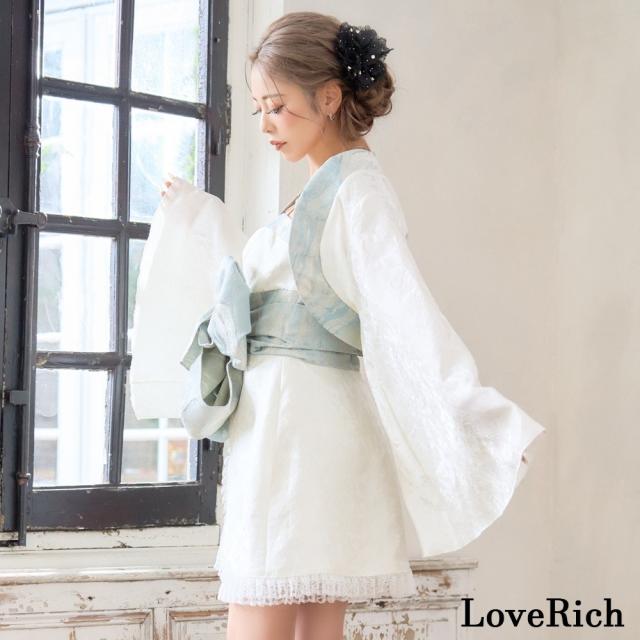 LoveRich ラブリッチ 【高級ライン】【SML/3点セット】淡雪 ミント ボレロ ミニ 豪華 帯 花魁 着物 ドレス コスプレ ハロウィン キャバドレス [1562]_9