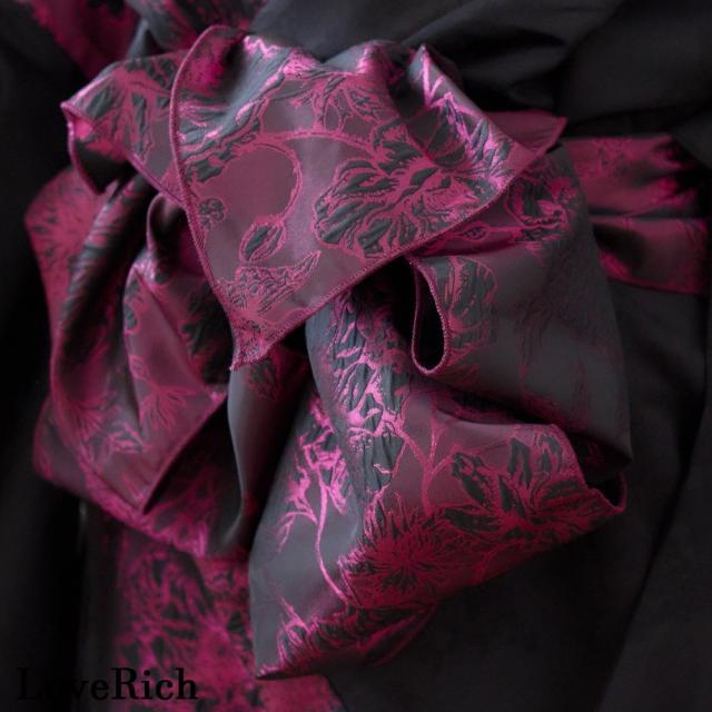 LoveRich ラブリッチ 【高級ライン/4カラー/2点セット】蝶影 花柄 蝶々 ジャガード アシンメトリー 豪華 帯 花魁 着物 コスプレ ハロウィン キャバドレス [1583]_15