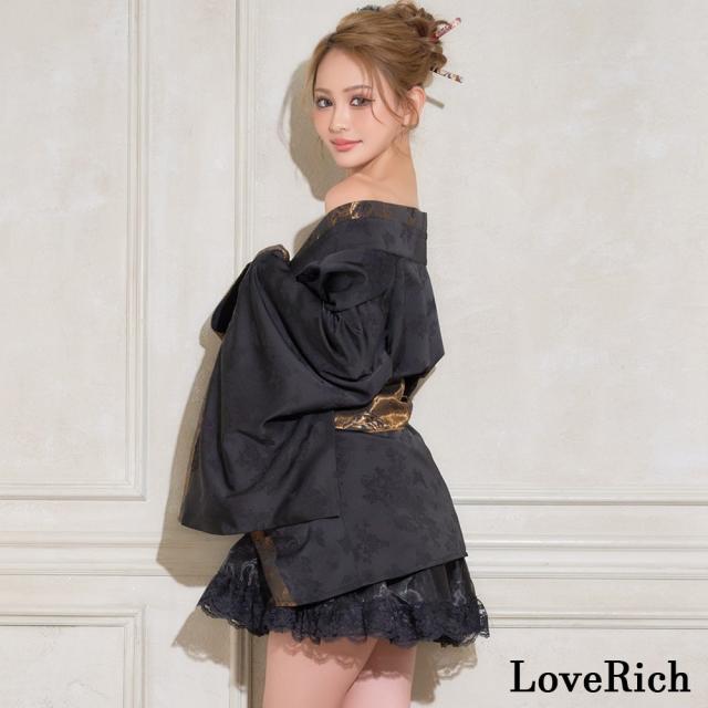 LoveRich ラブリッチ 【高級ライン/4カラー/2点セット】蝶影 花柄 蝶々 ジャガード アシンメトリー 豪華 帯 花魁 着物 コスプレ ハロウィン キャバドレス [1583]_18