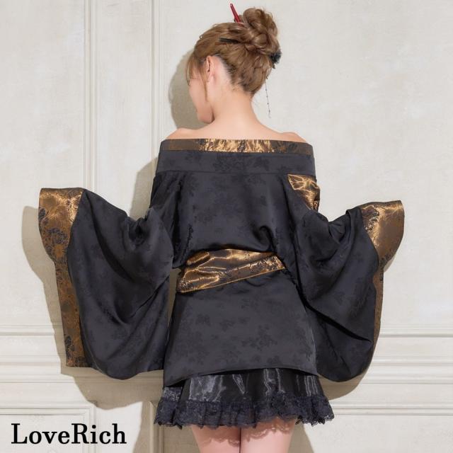 LoveRich ラブリッチ 【高級ライン/4カラー/2点セット】蝶影 花柄 蝶々 ジャガード アシンメトリー 豪華 帯 花魁 着物 コスプレ ハロウィン キャバドレス [1583]_19