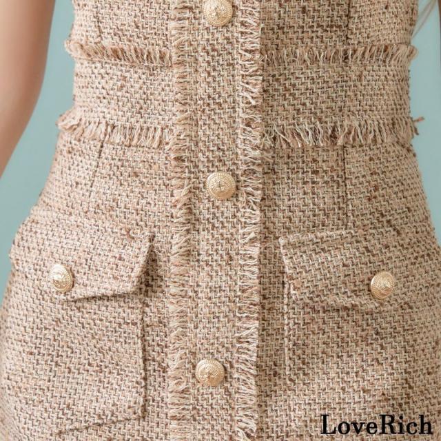 LoveRich ラブリッチ 【SMLサイズ】ツイード スクエアネック ゴールド スパンコール ミニドレス キャバドレス [1589]_9