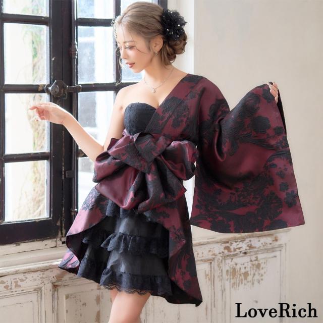 LoveRich ラブリッチ 【高級ライン】【2点セット】艶影 花柄 ワンショル フリル レース 豪華 帯 花魁 着物 ドレス コスプレ ハロウィン キャバドレス [1590]_5
