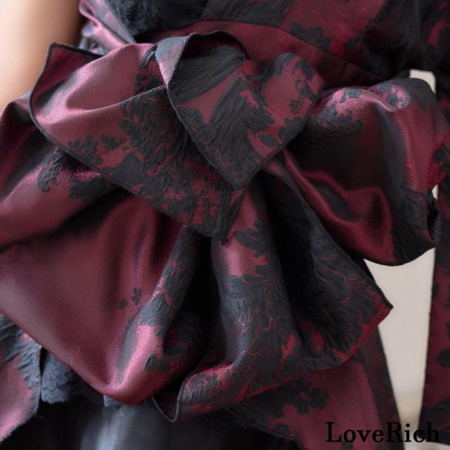 LoveRich ラブリッチ 【高級ライン】【2点セット】艶影 花柄 ワンショル フリル レース 豪華 帯 花魁 着物 ドレス コスプレ ハロウィン キャバドレス [1590]_7