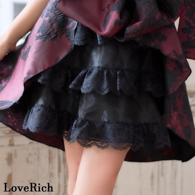LoveRich ラブリッチ 【高級ライン】【2点セット】艶影 花柄 ワンショル フリル レース 豪華 帯 花魁 着物 ドレス コスプレ ハロウィン キャバドレス [1590]_8