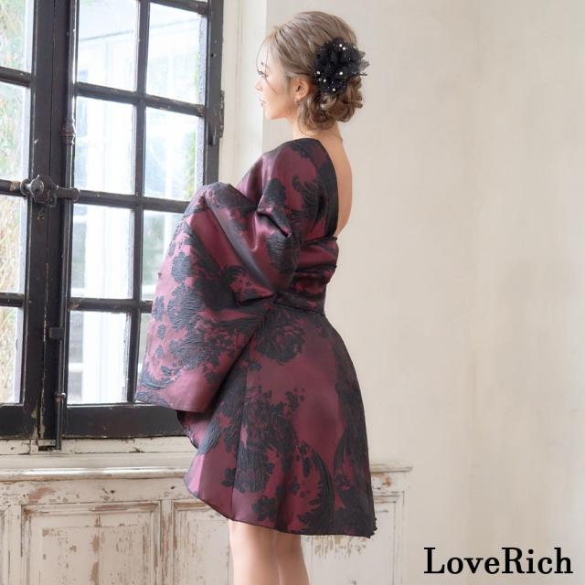 LoveRich ラブリッチ 【高級ライン】【2点セット】艶影 花柄 ワンショル フリル レース 豪華 帯 花魁 着物 ドレス コスプレ ハロウィン キャバドレス [1590]_9