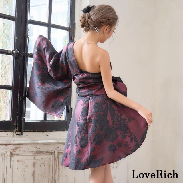 LoveRich ラブリッチ 【高級ライン】【2点セット】艶影 花柄 ワンショル フリル レース 豪華 帯 花魁 着物 ドレス コスプレ ハロウィン キャバドレス [1590]_10