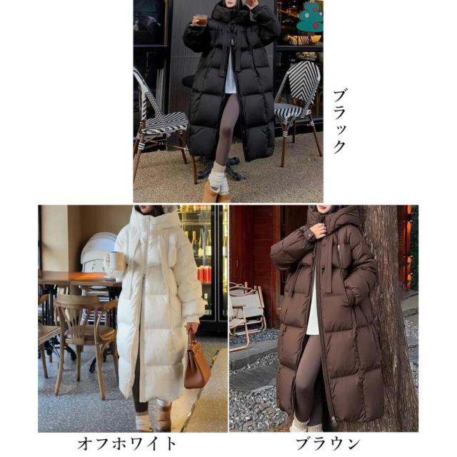 MINIMINISTORE フード付きフェイクダウンコート レディース 暖かい キルティングコート スタンドカラーロングコート カジュアル 冬服 ベンチコート 87FASHA-001_1