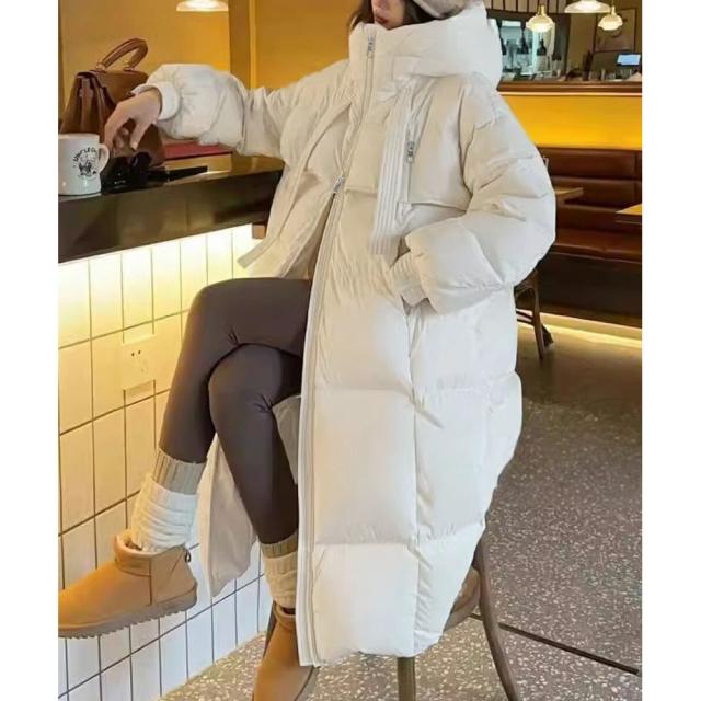 MINIMINISTORE フード付きフェイクダウンコート レディース 暖かい キルティングコート スタンドカラーロングコート カジュアル 冬服 ベンチコート 87FASHA-001_4