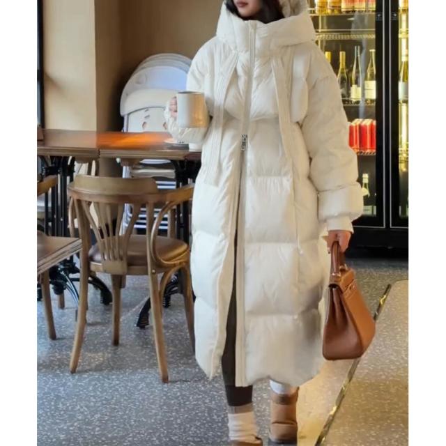 MINIMINISTORE フード付きフェイクダウンコート レディース 暖かい キルティングコート スタンドカラーロングコート カジュアル 冬服 ベンチコート 87FASHA-001_5