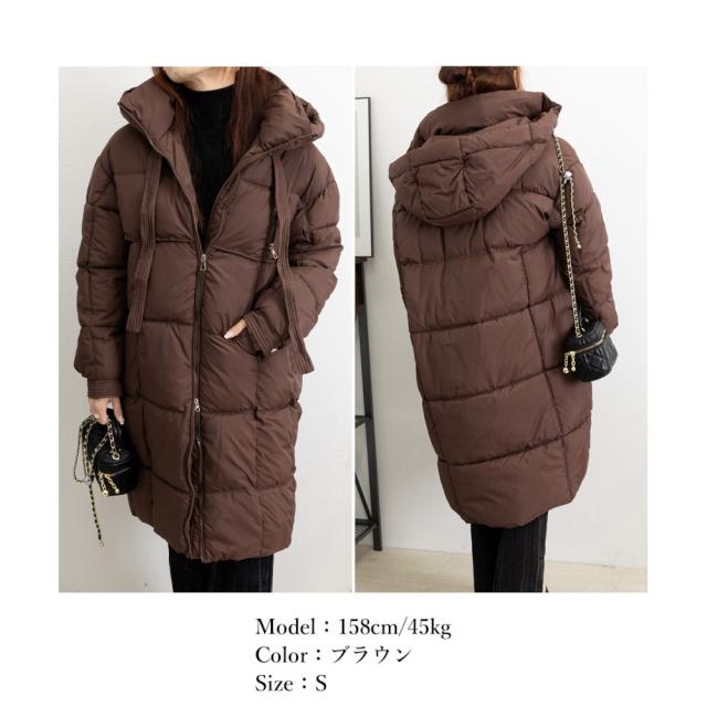 MINIMINISTORE フード付きフェイクダウンコート レディース 暖かい キルティングコート スタンドカラーロングコート カジュアル 冬服 ベンチコート 87FASHA-001_12
