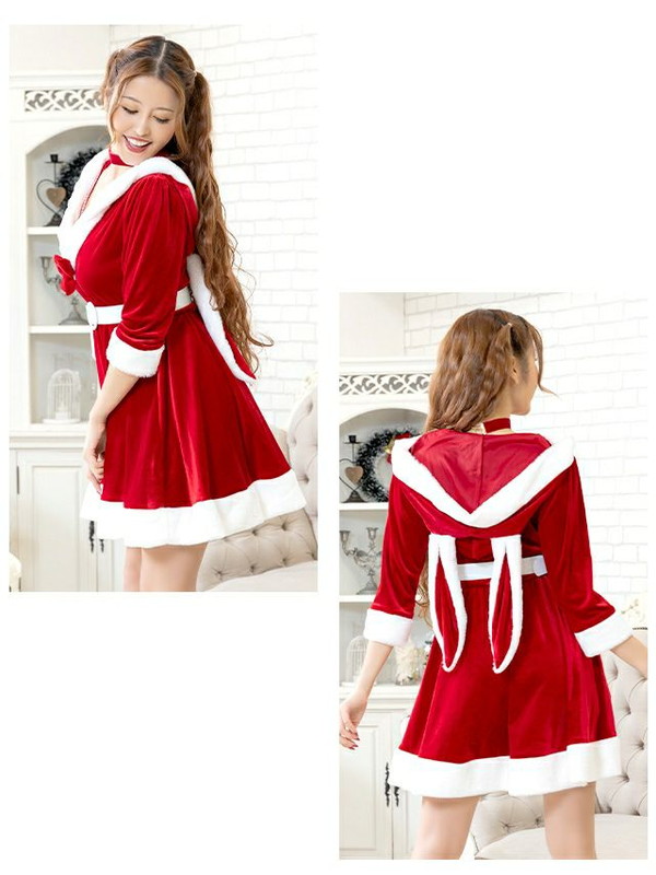 MyDress マイドレス 【サンタコスプレ】フレアーシルエット フーディーワンピース【3点セット】[J2310001] MyDress マイドレス 【サンタコスプレ】フレアーシルエット フーディー