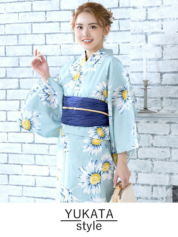 MyDress マイドレス 【浴衣セット】ミント地に木春菊文様ゆかた2点