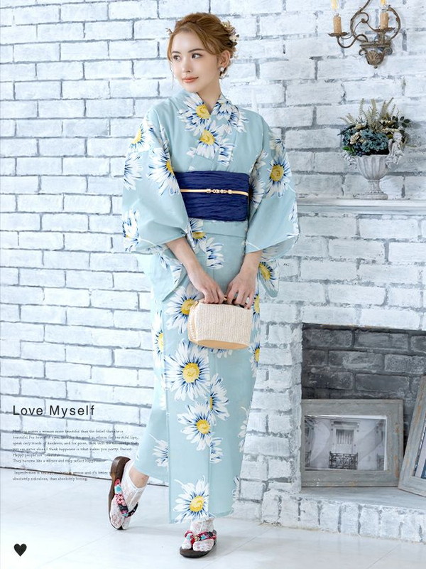 MyDress マイドレス 【浴衣セット】ミント地に木春菊文様ゆかた2点セット[H2301010]_7