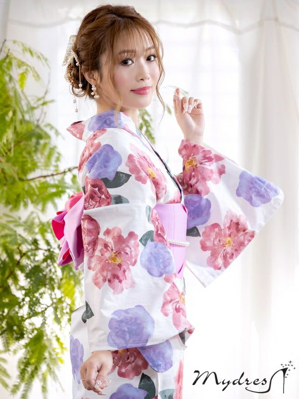 MyDress マイドレス 【浴衣セット】白地に虞美人草文様ゆかた2点セット[H2301019] MyDress マイドレス 【浴衣セット】白地に虞美人草文様ゆかた2点セット