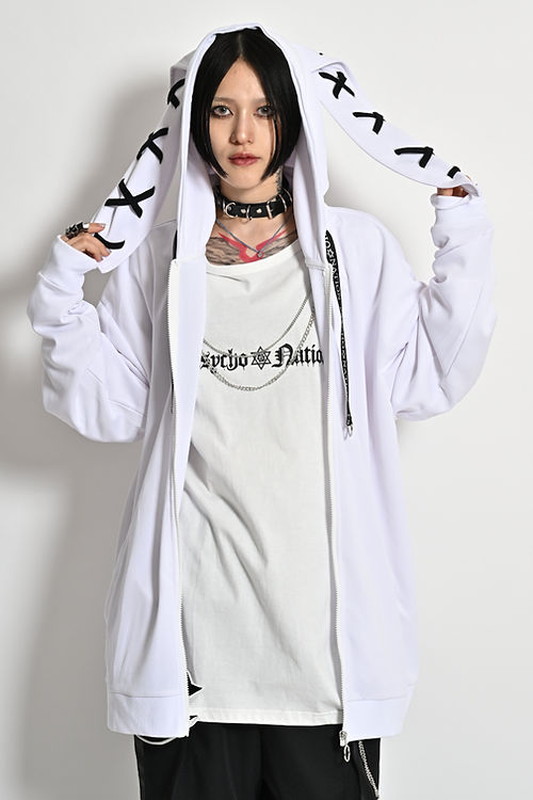 PSYCHO NATION サイコネーション レースアップデザインうさ耳 ジップアップジャージパーカー 133610 PSYCHO NATION サイコネーション レースアップデザインうさ耳 ジップ