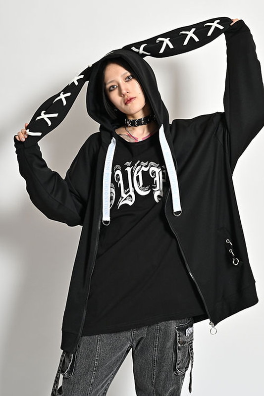 PSYCHO NATION サイコネーション レースアップデザインうさ耳 ジップアップジャージパーカー 133610 PSYCHO NATION サイコネーション レースアップデザインうさ耳 ジップ