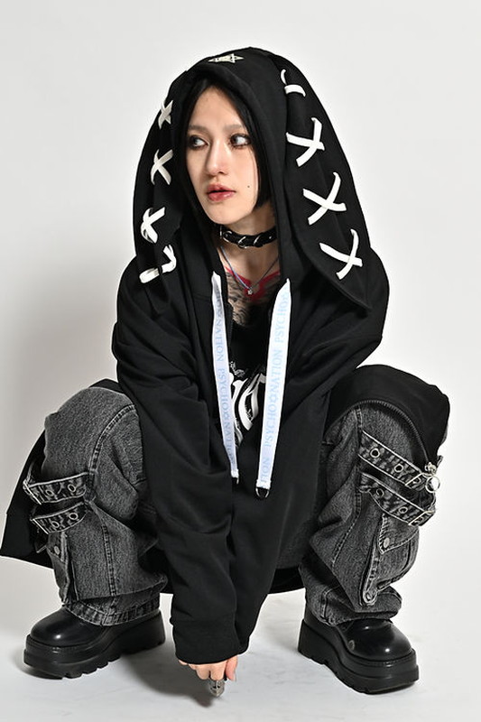 PSYCHO NATION サイコネーション レースアップデザインうさ耳 ジップ