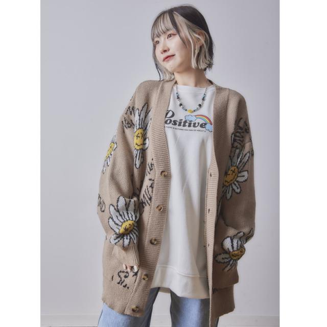 SMILEY FACE スマイリーフェイス 総柄スマイルニットカーデ メンズ