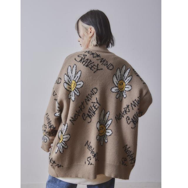 SMILEY FACE スマイリーフェイス 総柄スマイルニットカーデ メンズ
