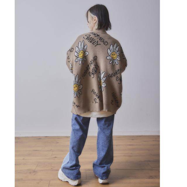 SMILEY FACE スマイリーフェイス 総柄スマイルニットカーデ メンズ