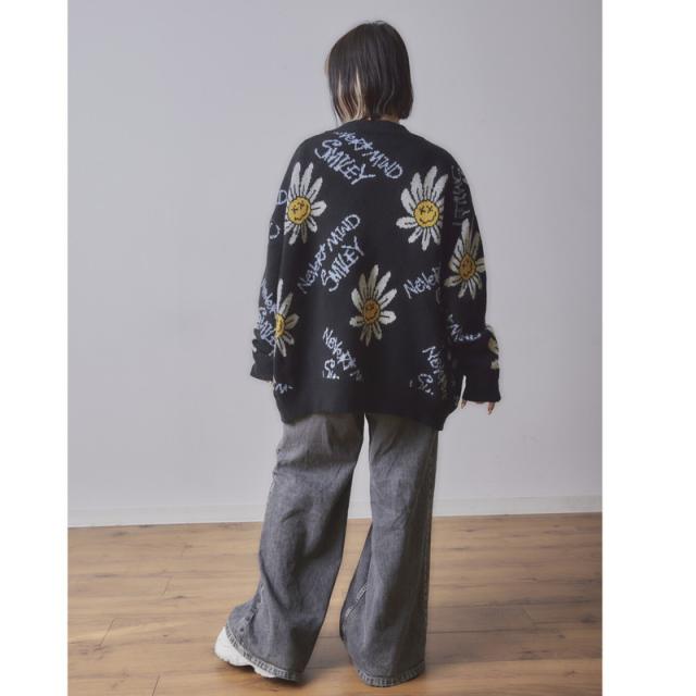 SMILEY FACE スマイリーフェイス 総柄スマイルニットカーデ メンズ