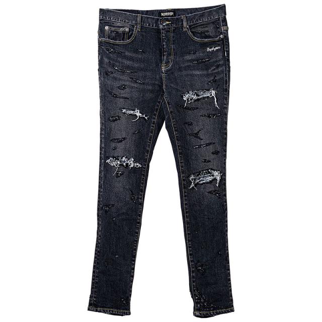 Zephyren ゼファレン HARD CLASHED SKINNY BLACK/DENIM