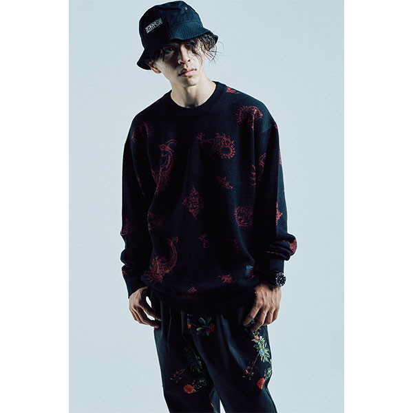 Zephyren ゼファレン JACQUARD KNIT BLACK / BURGUNDY_1